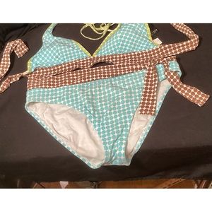 La Blanca bikini top 14 bottom 12.  Turquoise and brown polka dots.  EUC.